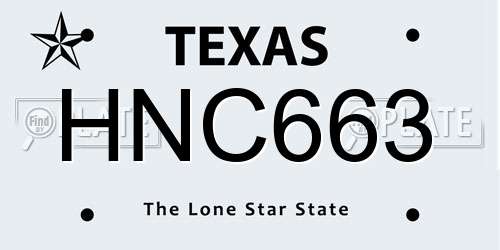 HNC663 Texas License Plate