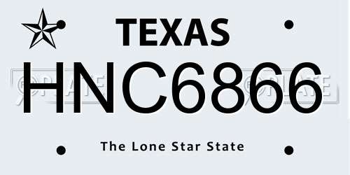 HNC6866 Texas License Plate