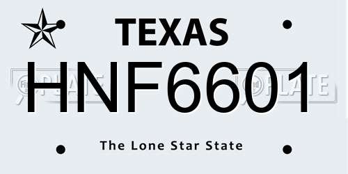 HNF6601 Texas License Plate