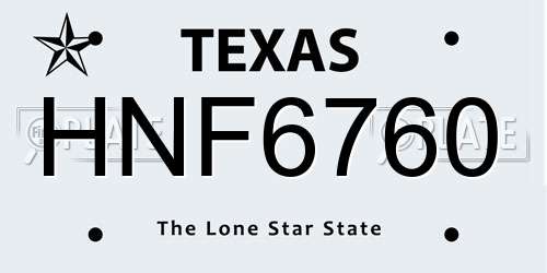HNF6760 Texas License Plate