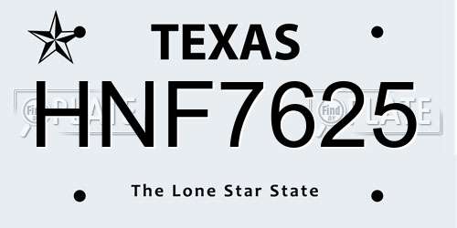 HNF7625 Texas License Plate