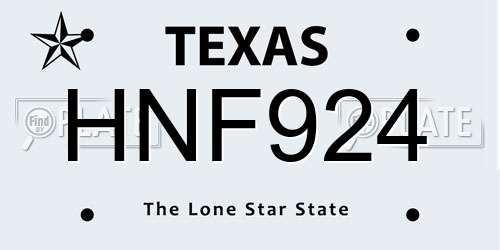 HNF924 Texas License Plate