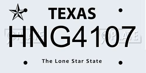 HNG4107 Texas License Plate
