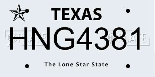 HNG4381 Texas License Plate