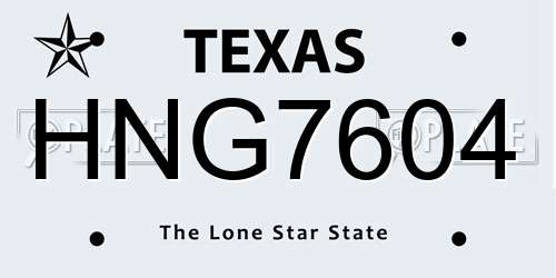 HNG7604 Texas License Plate