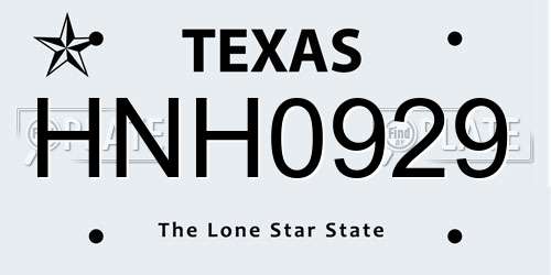 HNH0929 Texas License Plate