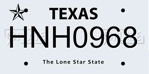 HNH0968 Texas License Plate
