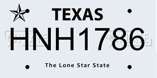 HNH1786 Texas License Plate