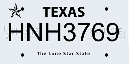 HNH3769 Texas License Plate