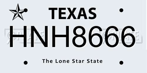 HNH8666 Texas License Plate