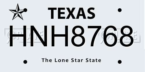 HNH8768 Texas License Plate