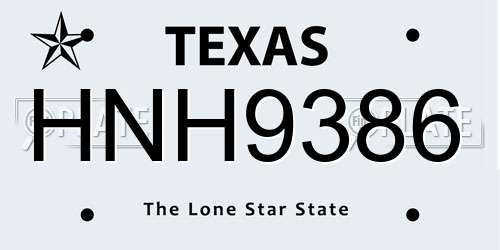 HNH9386 Texas License Plate