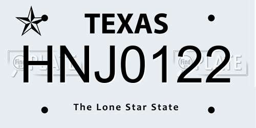 HNJ0122 Texas License Plate