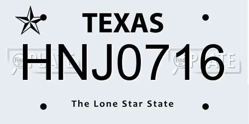 HNJ0716 Texas License Plate