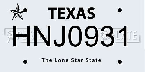 HNJ0931 Texas License Plate