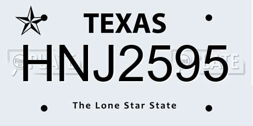 HNJ2595 Texas License Plate