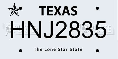 HNJ2835 Texas License Plate