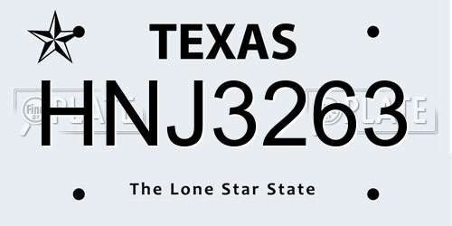 HNJ3263 Texas License Plate