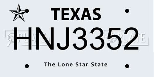 HNJ3352 Texas License Plate