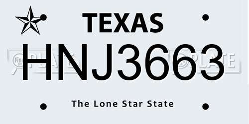 HNJ3663 Texas License Plate