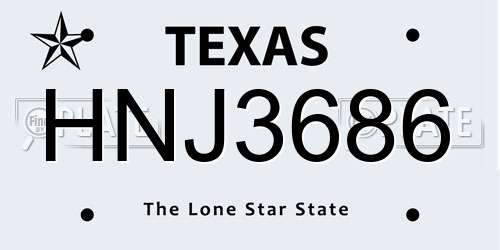 HNJ3686 Texas License Plate