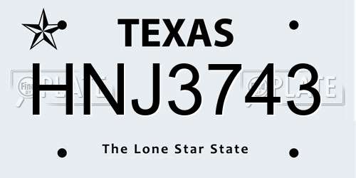 HNJ3743 Texas License Plate