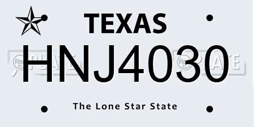HNJ4030 Texas License Plate
