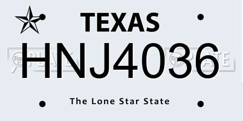 HNJ4036 Texas License Plate