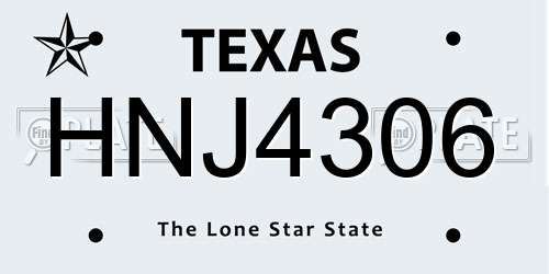 HNJ4306 Texas License Plate