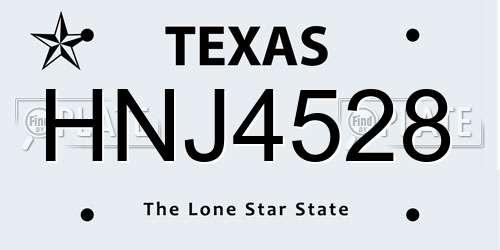 HNJ4528 Texas License Plate