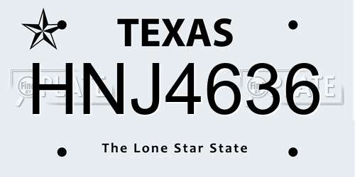 HNJ4636 Texas License Plate
