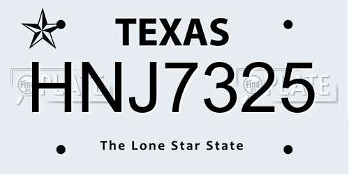 HNJ7325 Texas License Plate