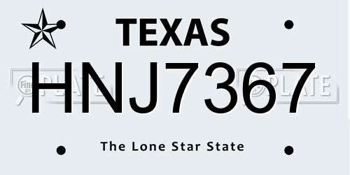 HNJ7367 Texas License Plate