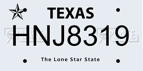 HNJ8319 Texas License Plate