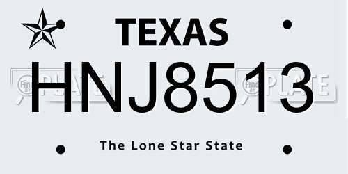 HNJ8513 Texas License Plate
