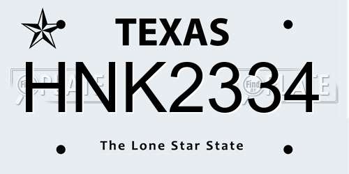 HNK2334 Texas License Plate