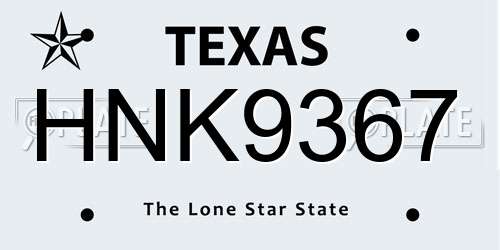 HNK9367 Texas License Plate