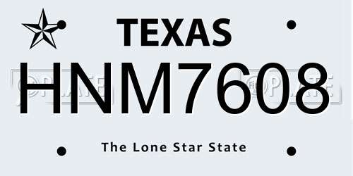HNM7608 Texas License Plate