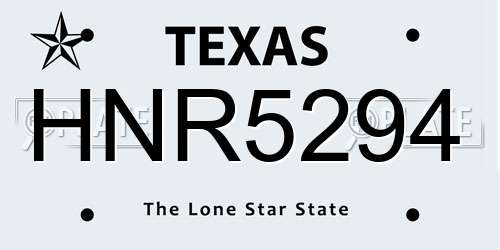 HNR5294 Texas License Plate