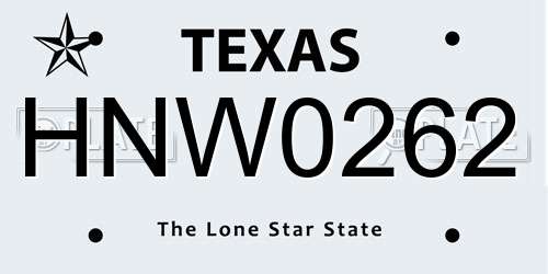 HNW0262 Texas License Plate