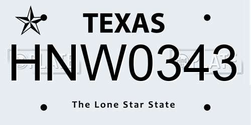 HNW0343 Texas License Plate
