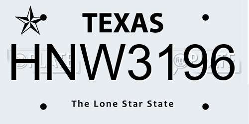 HNW3196 Texas License Plate