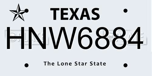 HNW6884 Texas License Plate