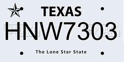 HNW7303 Texas License Plate
