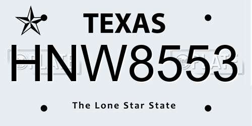 HNW8553 Texas License Plate