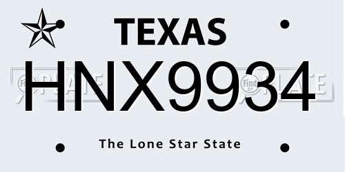 HNX9934 Texas License Plate