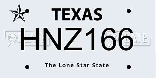 HNZ166 Texas License Plate