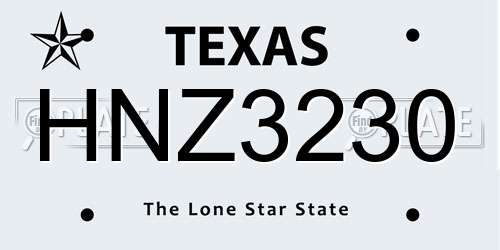 HNZ3230 Texas License Plate