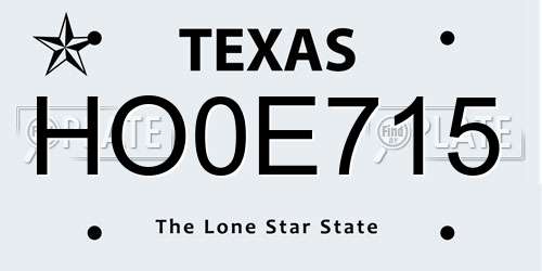 HO0E715 Texas License Plate