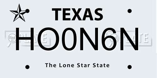 HO0N6N Texas License Plate